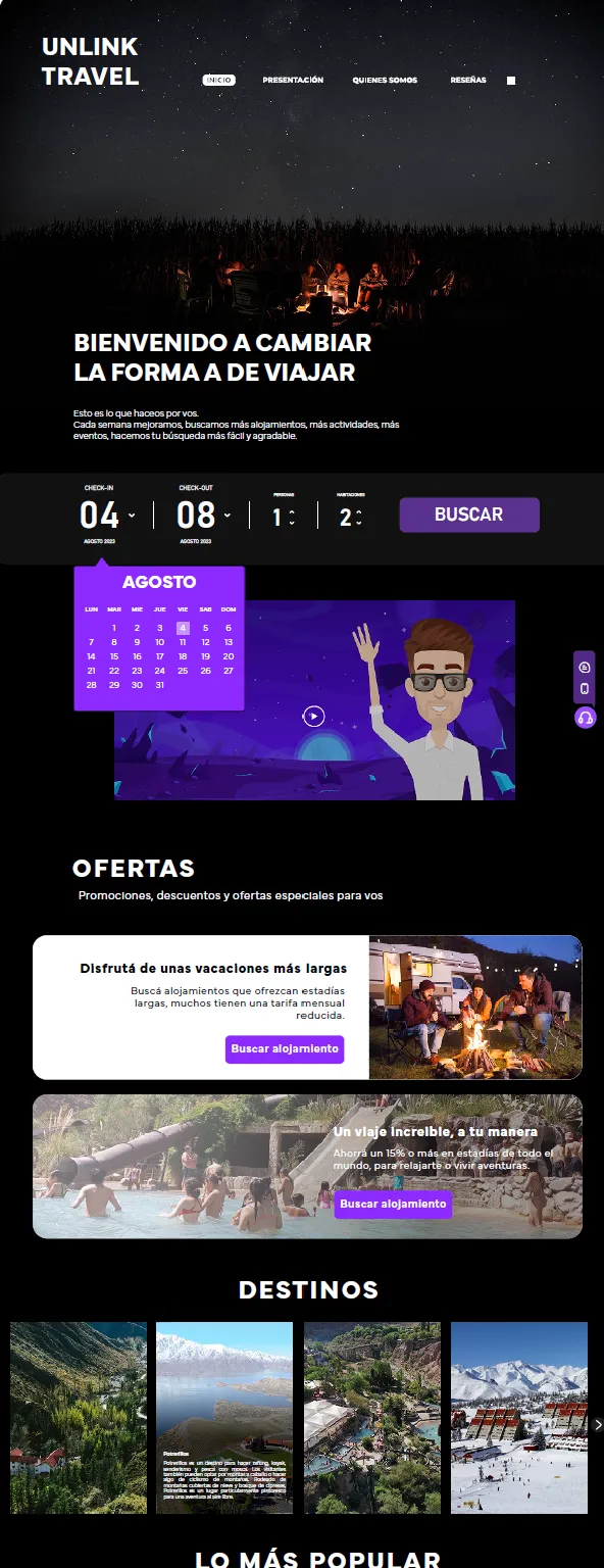 Vista previa del proyecto Unlink Travel